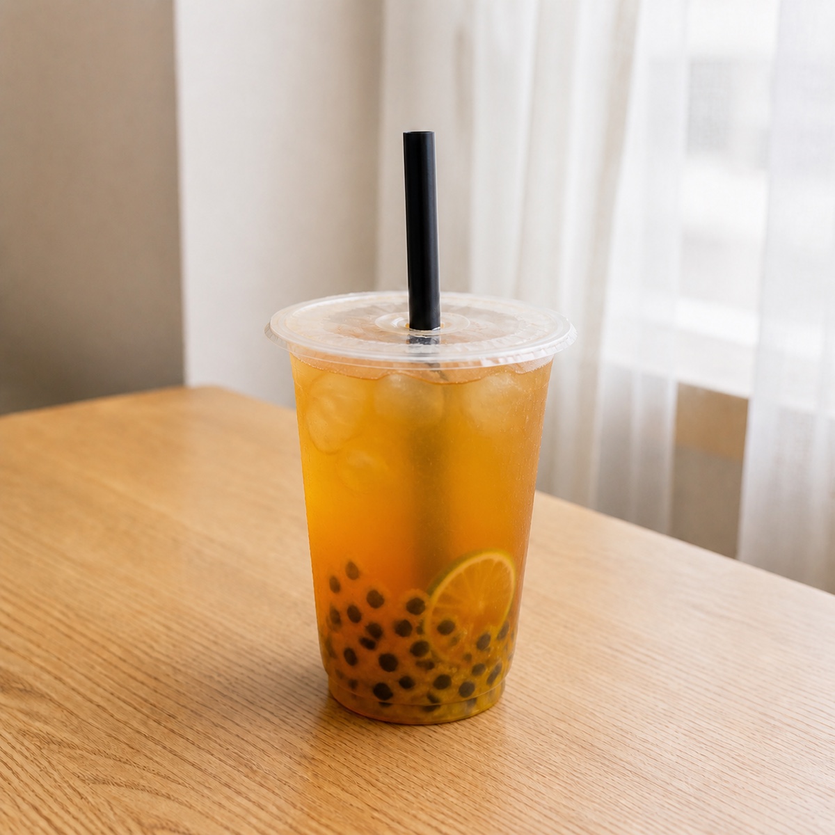 Golden passion fruit Ceylon tea with natural seeds and lime.