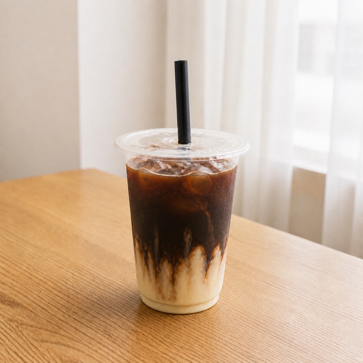 Dark Vietnamese iced coffee marbling into condensed milk.